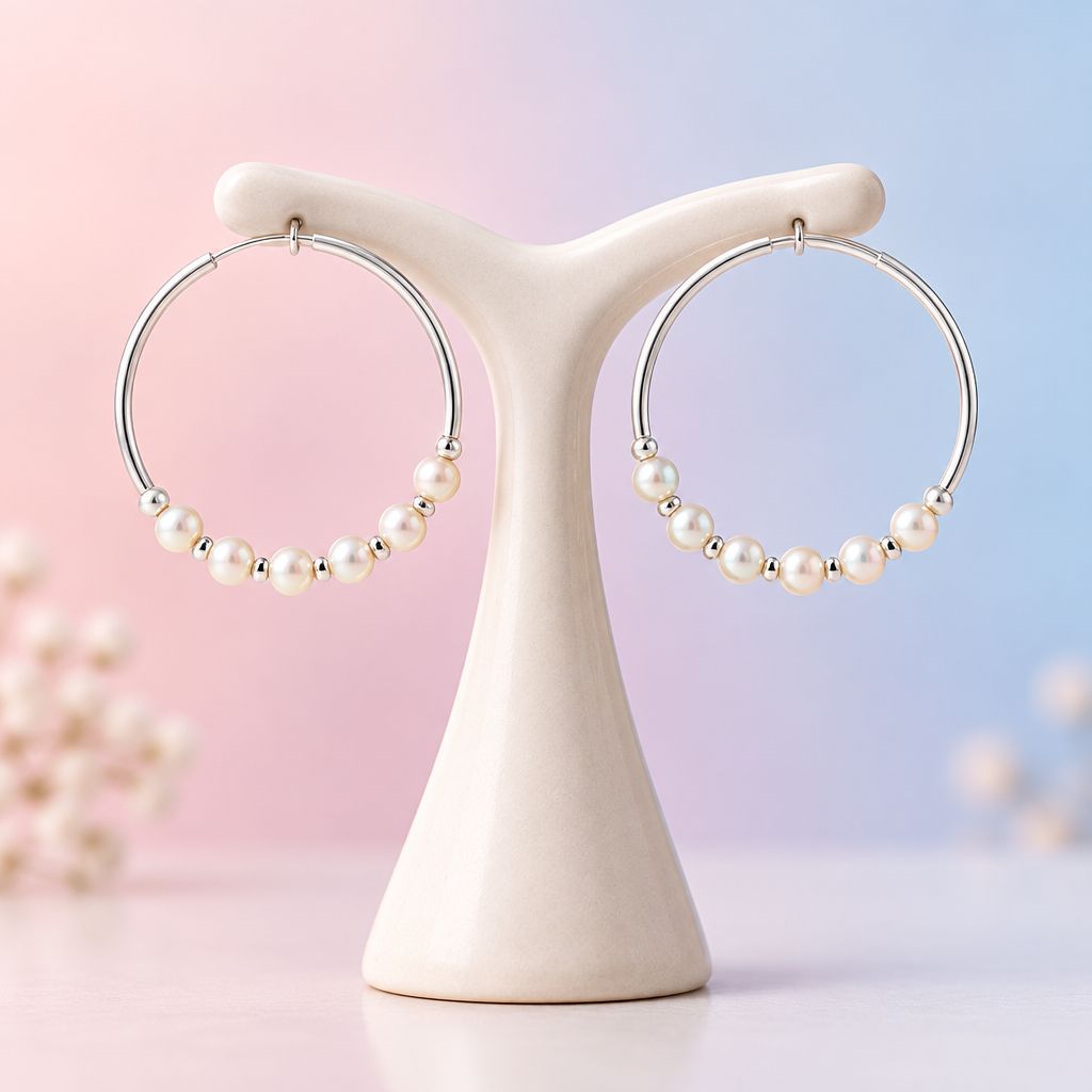 Arracada Tubo con Perlas Mide 4cm Plata 925 Mexicana