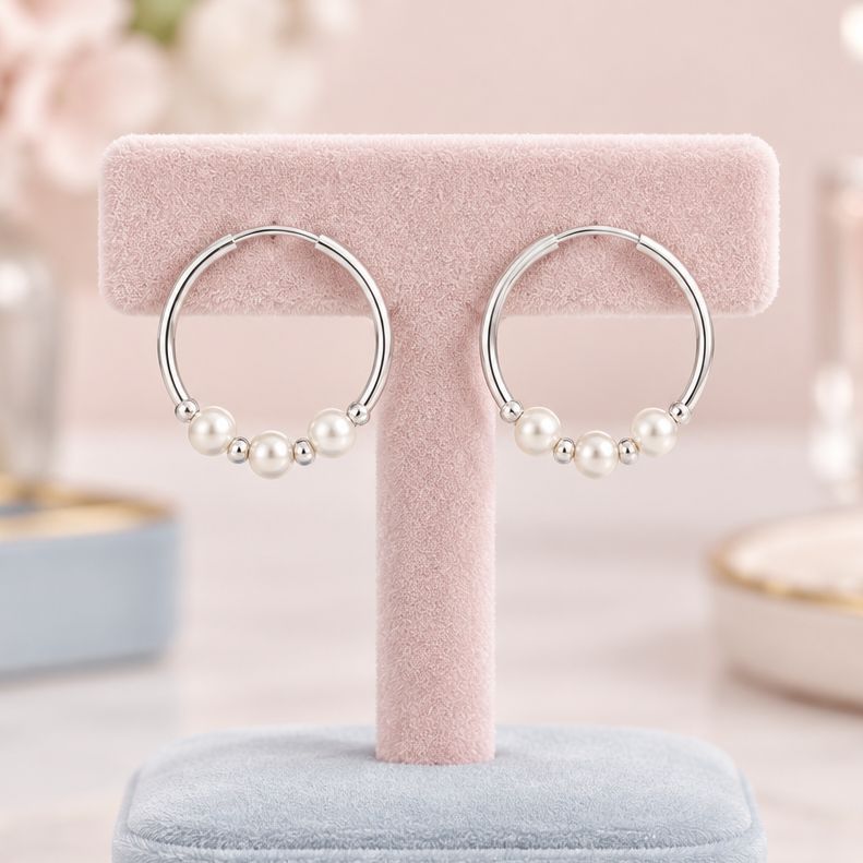 Arracada Tubo con Perlas Mide 2.5cm Plata 925 Mexicana