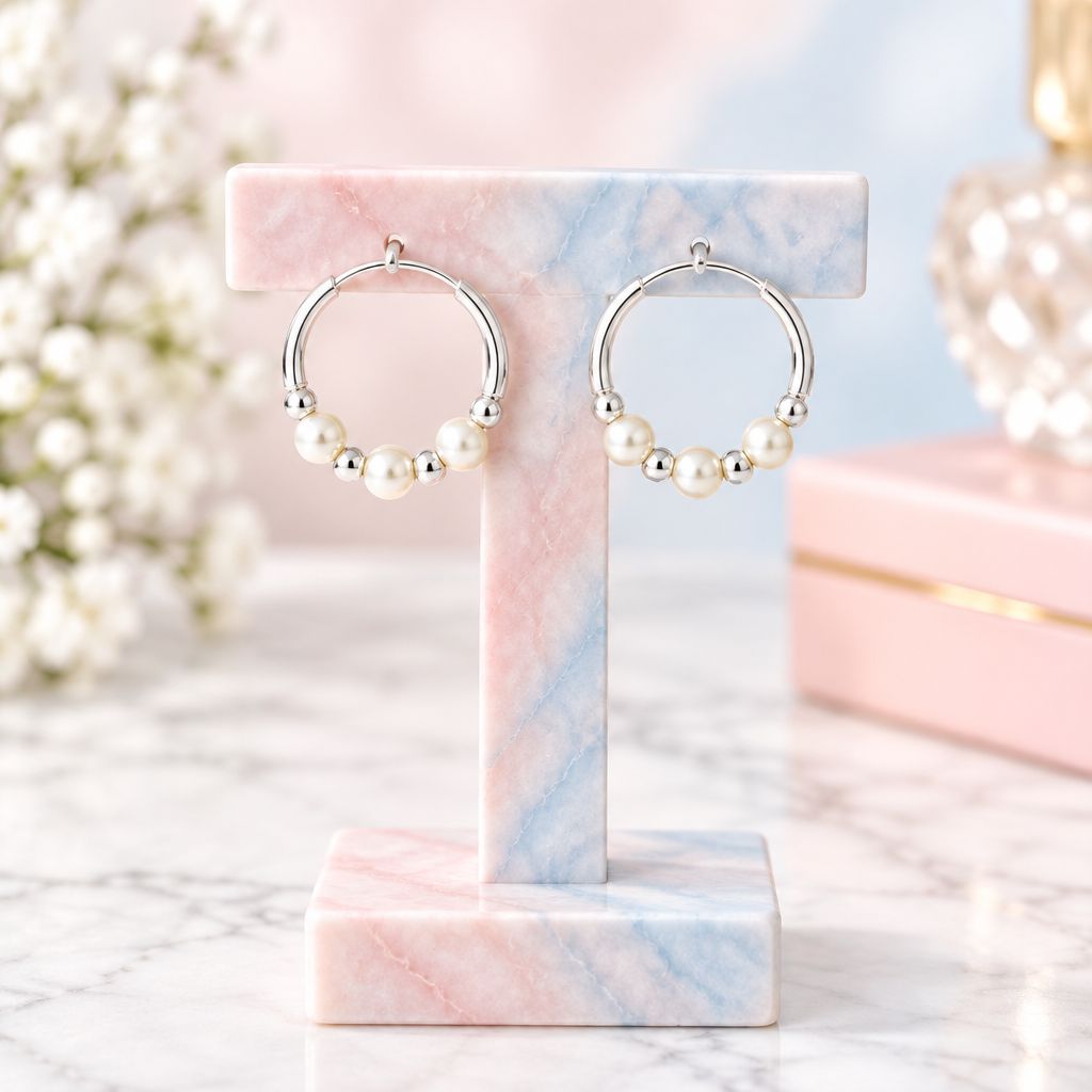Arracada Tubo con Perlas Mide 1.8cm Plata 925 Mexicana