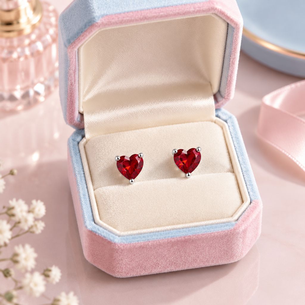 Broquel Corazon Recto 5mm Rojo Plata 925 Mexicana
