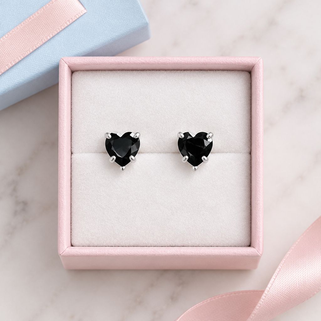 Broquel Corazon Recto 5mm Negro Plata 925 Mexicana