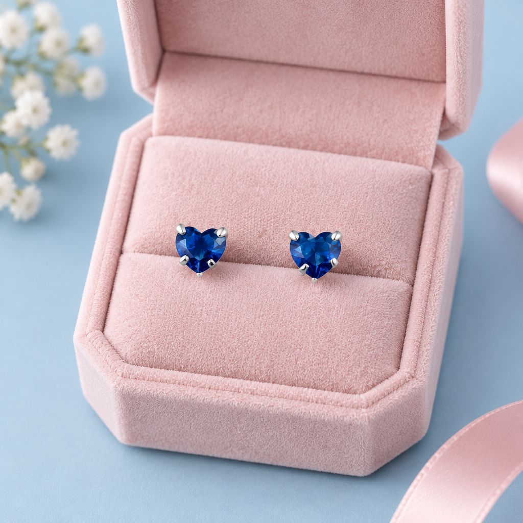 Broquel Corazon Recto 5mm Navy Plata 925 Mexicana