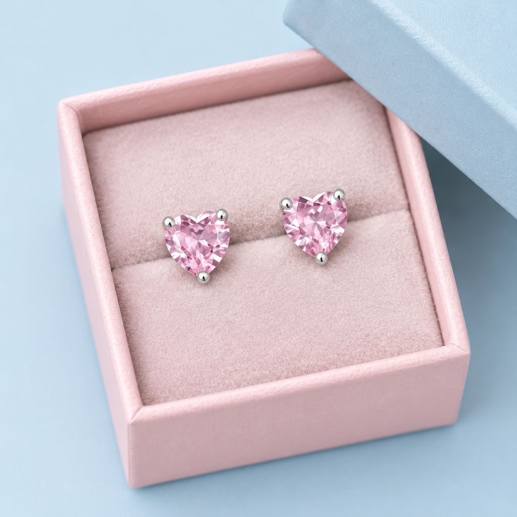 Broquel Corazon Recto 5mm Rosa Plata 925 Mexicana