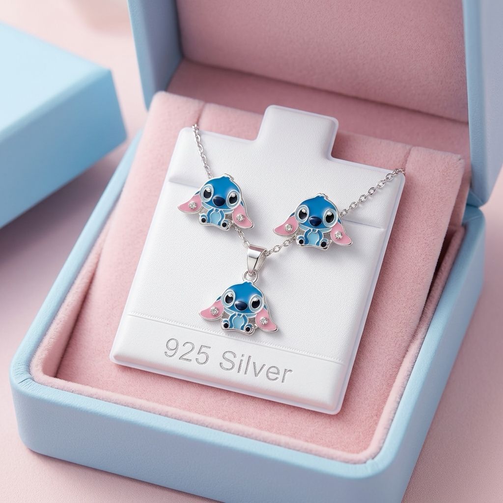 Set Arete y Dije Animalito Azul Plata 925,no incluye cadena.