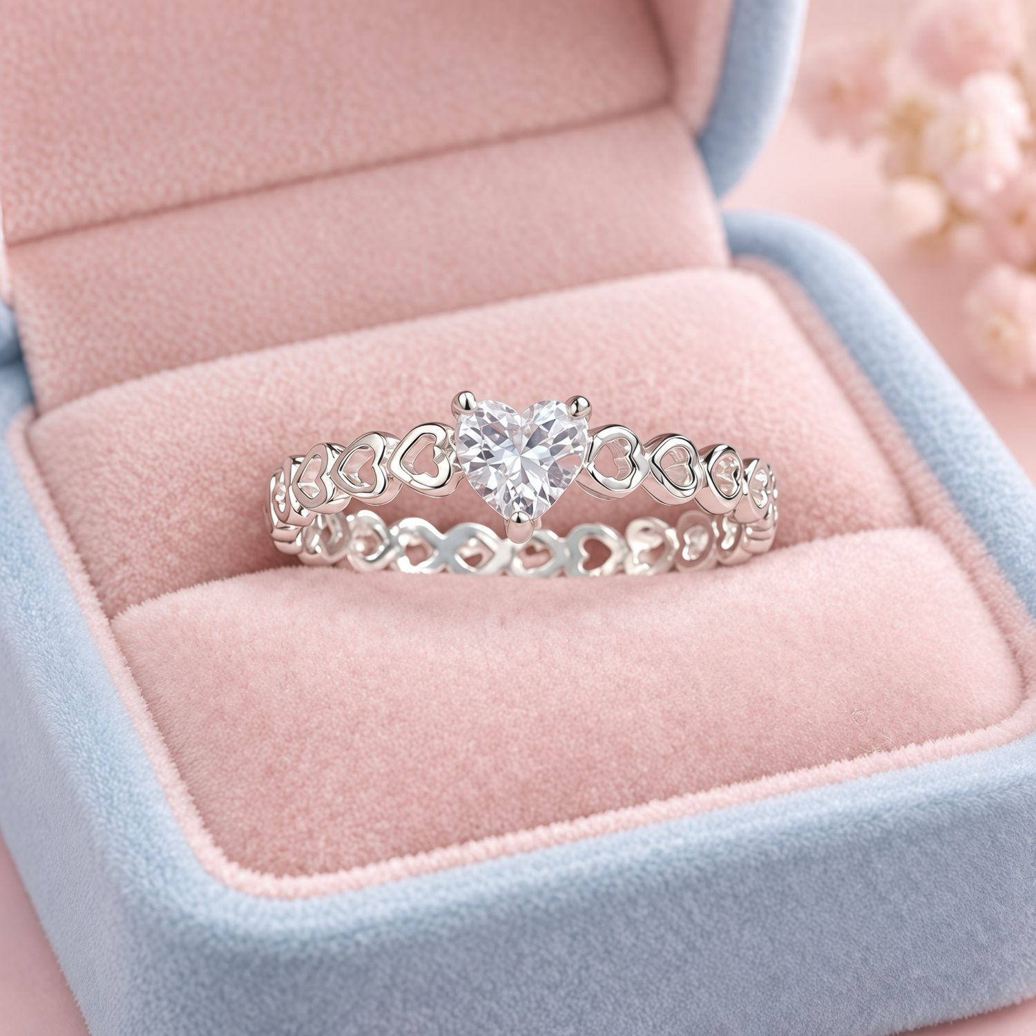 Anillo Argolla Corazon Doble Blanco  Plata 925 Mexicana