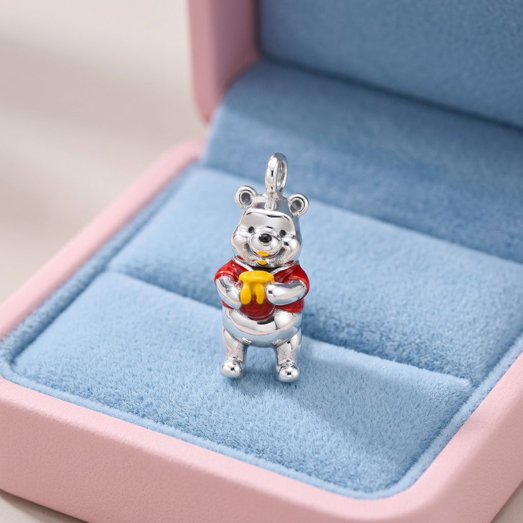 Dije Osito con Miel 4cm, Plata 925 Mexicana