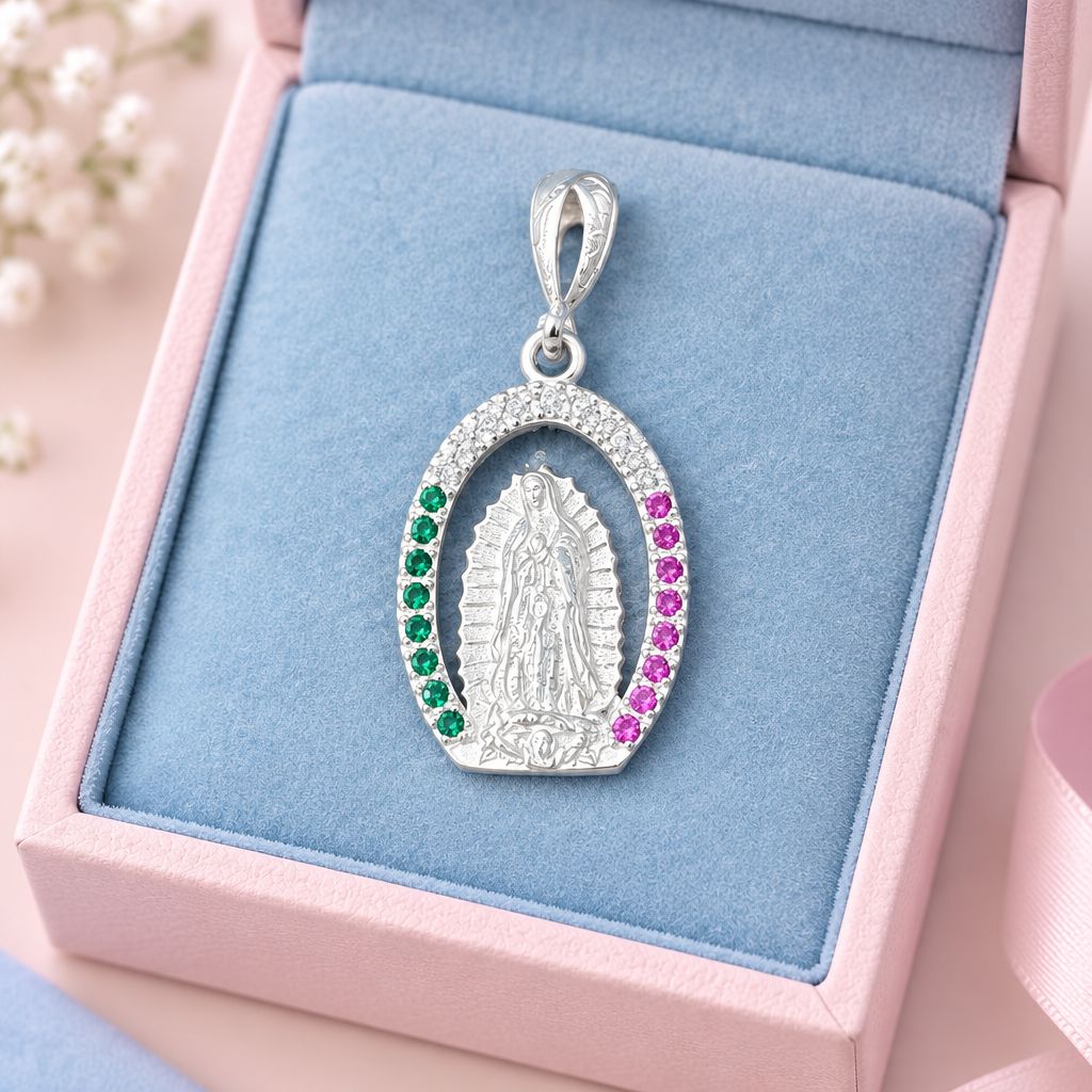 Dije Virgen de Guadalupe Ovalado 3cm Plata 925 Mexicana.