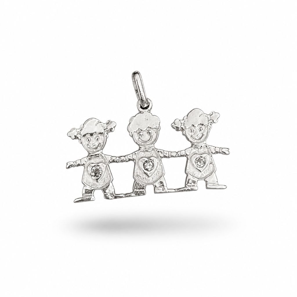 Dije 2 Niños y 1 Niña mide 3.5cm, Plata 925 Mexicana