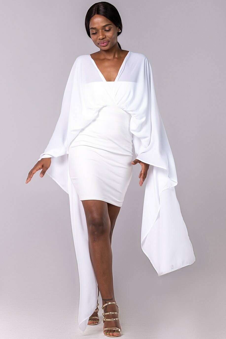 INFINITY DRAPED BODYCON DRESS - WHITE