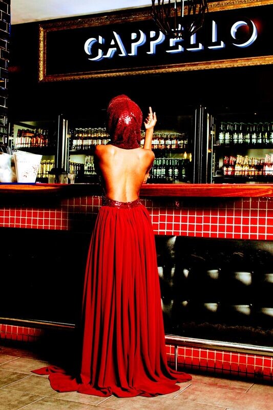 DAPED HALTERNECK JUMPSUIT BURGUNDY