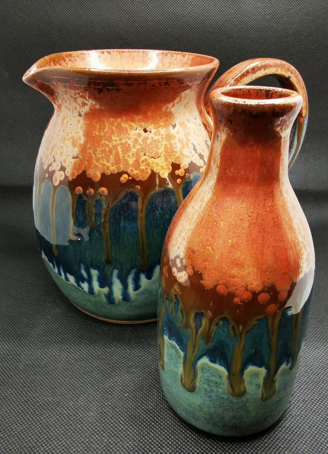 Water Jug and Bottle with Copper/Blue glazes