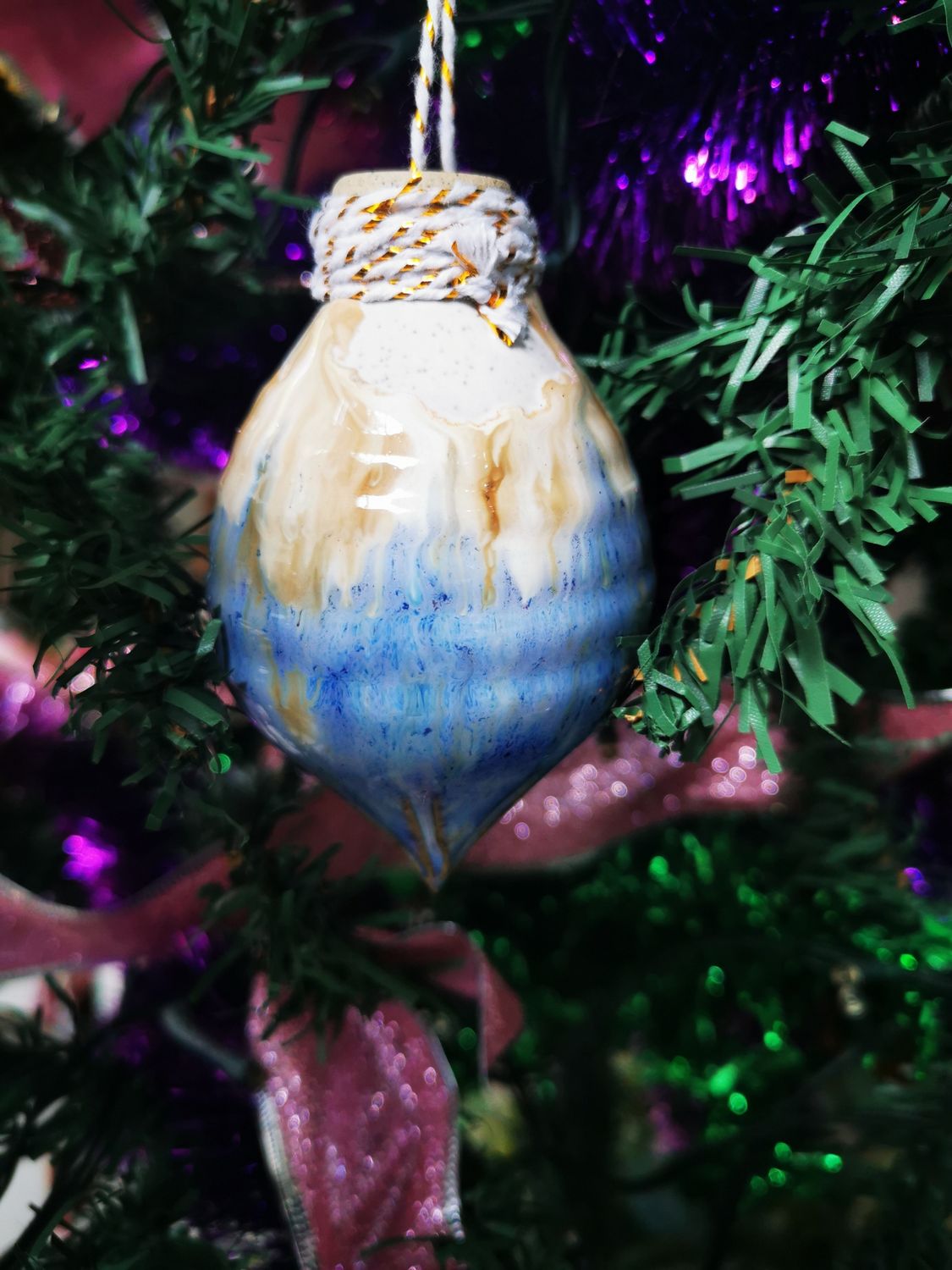 Ceramic wheelthrown Christmas bauble (D)