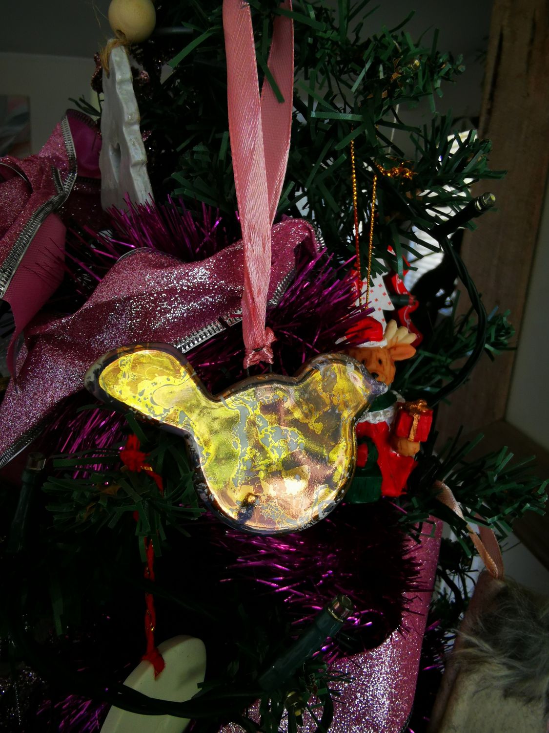 Set of two Gold marbled bird Christmas ornaments