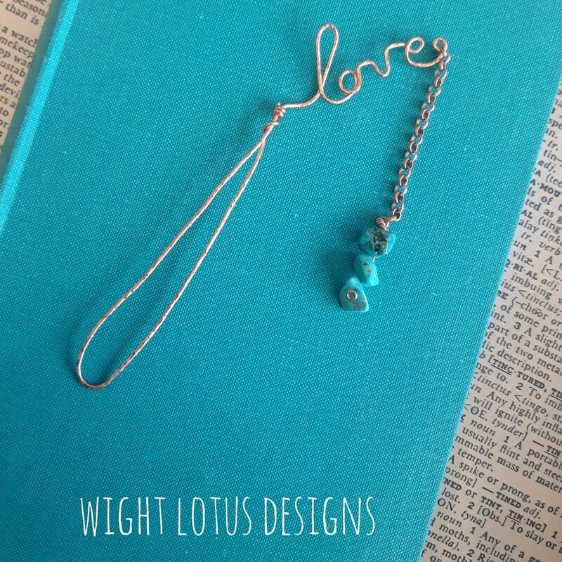 Handmade Copper &#39;Love&#39; Bookmark with Blue Howlite
