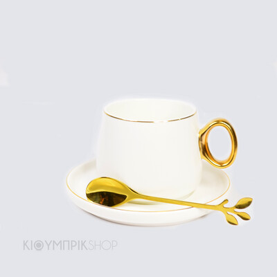 Κεραμική κούπα με πιάτο και κουτάλι