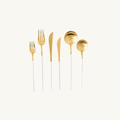 Couverts Stick blanc/doré