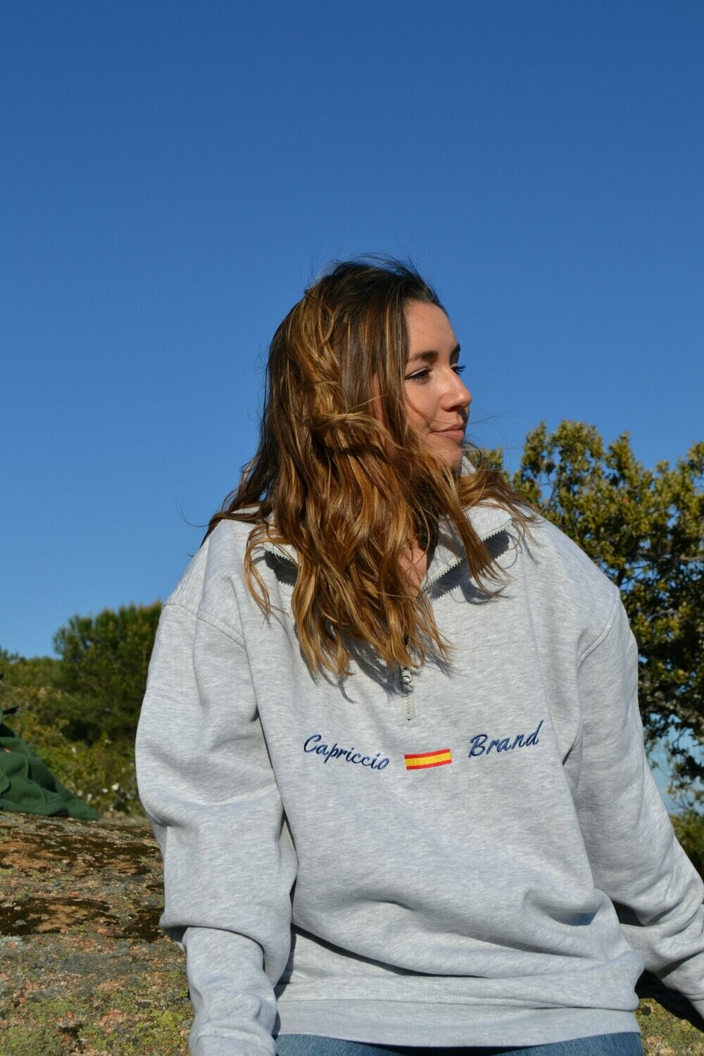 Sudadera media cremallera gris