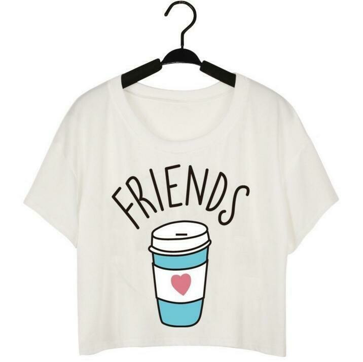 Best Friends Girl T-Shirts Donut Coffee Cup Print Crop Tops Summer