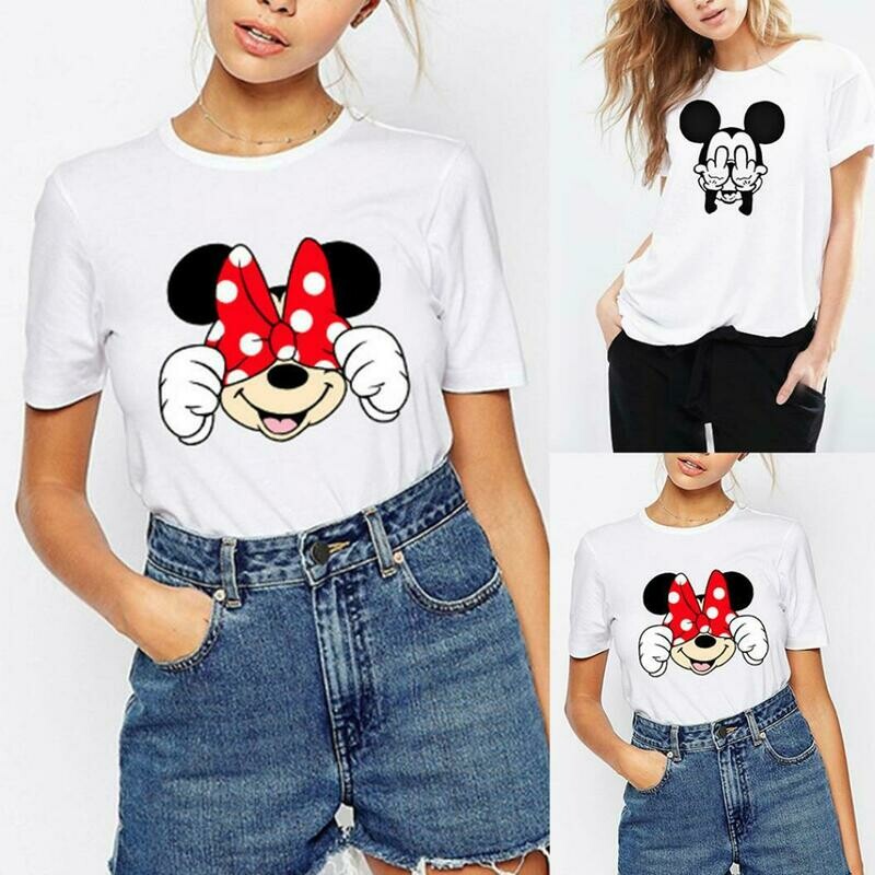 Print Solid Fashion Short O Sleeve Mickey Color Women T-Shirt Tee