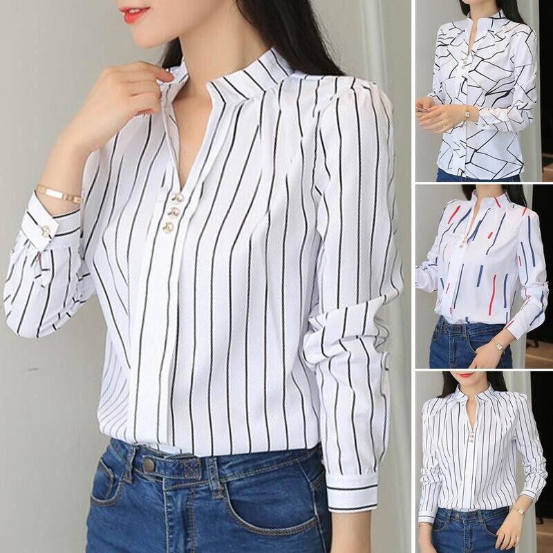 Large Size Women Printed T Shirts Female Long Sleeve Work Blouse Tops