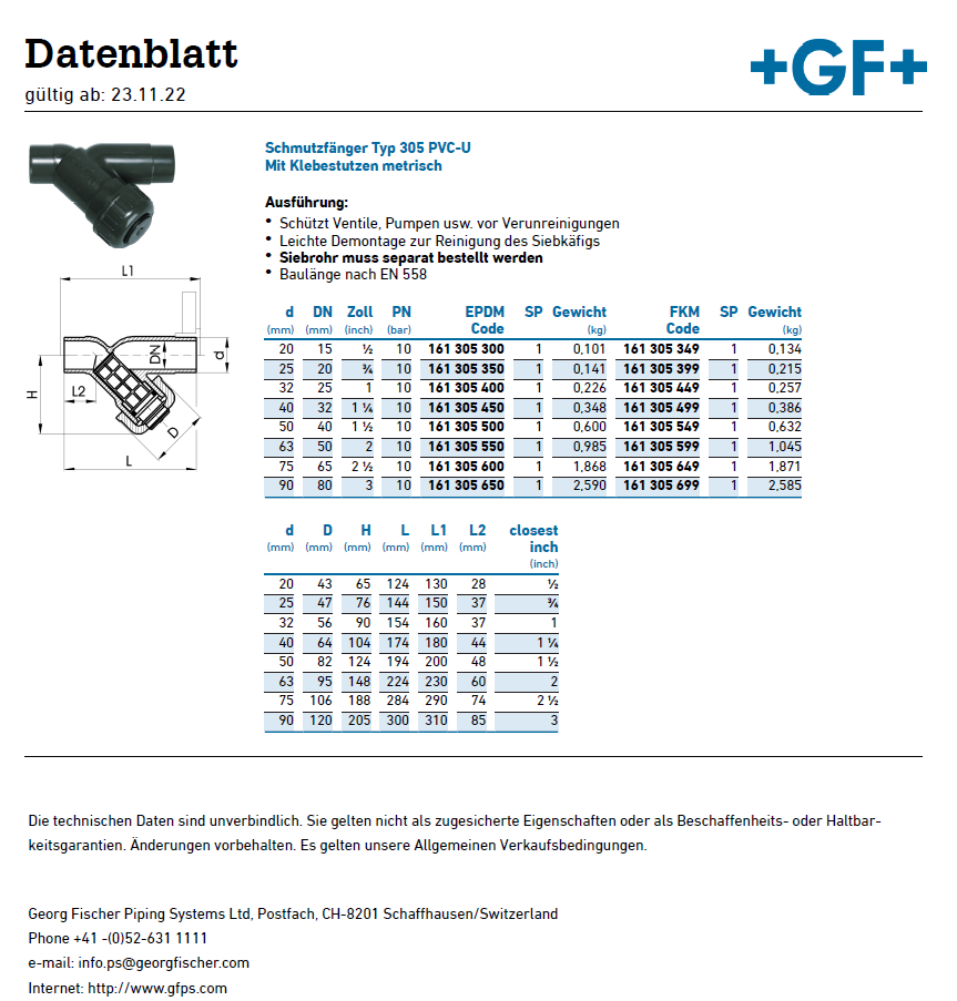 Schmutzfänger Typ 305 PVC-U/EPDM d75 161305600 