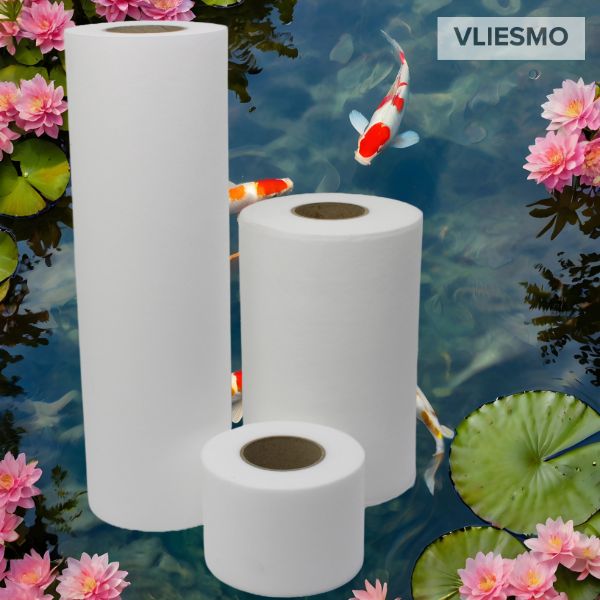 PP filter fleece roll for koi filters, round, white with cardboard core in brown, diameter 76 mm (3 inches).