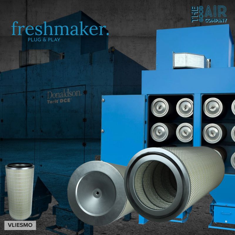 Air filter 325x660mm for Torit Donaldson DCE. In the background, the Donaldson DCE extraction system with built-in filters.