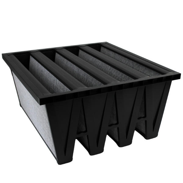 Compact filter with activated carbon, 592 x 592 x 292 mm, F7, ISO ePM 2.5 65%, plastic housing, synthetic fibre with activate