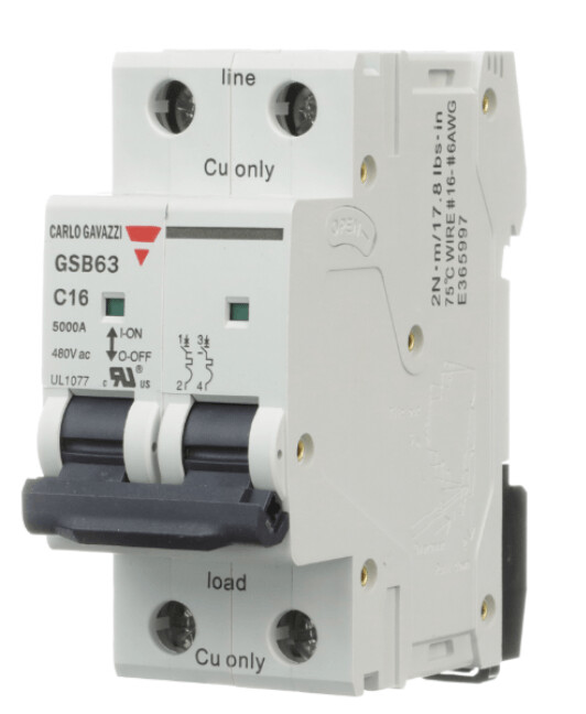 GSB632PC16 CARLO GAVAZZI INTERRUPTOR TERMOMAGNETICO EN RIEL DIN 2 POLOS 16 AMP CURVA C