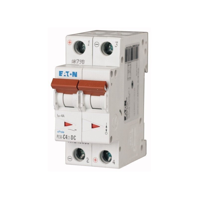 243131 EATON MOELLER INTERRUPTOR TERMOMAGNETICO EN RIEL DIN 2 POLOS 4 AMP VOTAJE DC CURVA C PLS6-C4/2-DC-MW