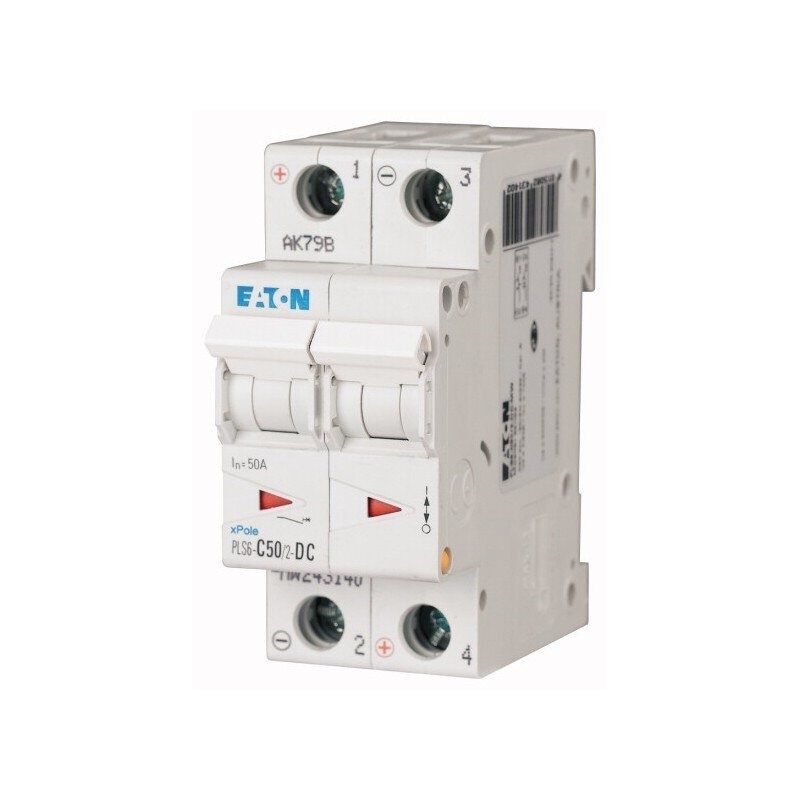 243140 EATON MOELLER INTERRUPTOR TERMOMAGNETICO EN RIEL DIN 2 POLOS 50 AMP VOTAJE DC CURVA C PLS6-C50/2-DC-MW