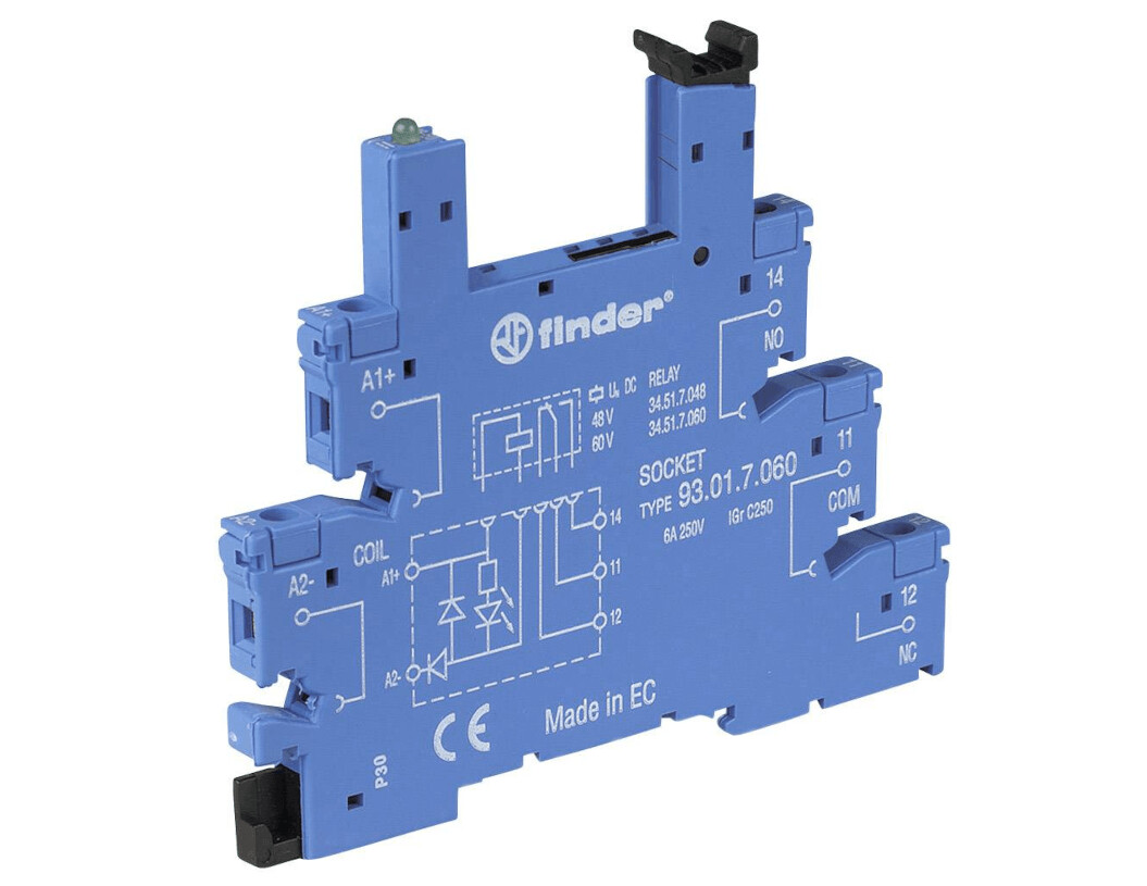 93017060 FINDER BASE PARA RELEVADOR TIPO CLEMA 60 VAC/DC SENCILLA MONTAJE EN RIEL