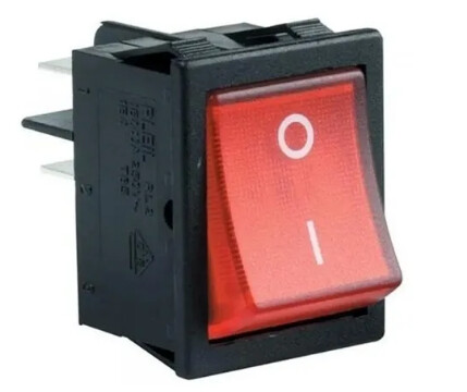 R9442ALR HIGHLY INTERRUPTOR BALANCIN ILUMINADO 16A/250VCA TERMINALES FASTON 2 POSICIONES RETENIDO 2P-1T 4 TERMINALES FASTON ROJO