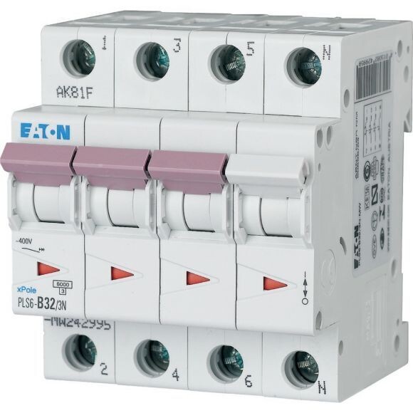 243021  EATON MOELLER INTERRUPTOR TERMOMAGNETICO EN RIEL DIN 3 POLOS + NEUTRO 32 AMP CURVA C PLS6-C32/3N