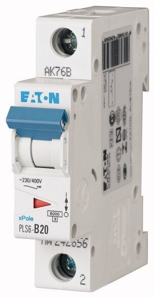Interruptor Termomagnético  PLS6/M MCB, 1Polo 20A curva B, riel DIN | Eaton Moeller