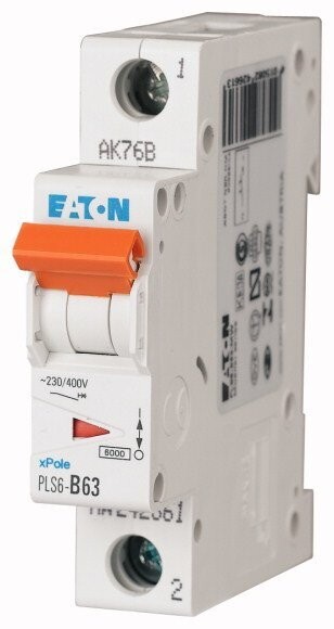 Interruptor Termomagnético PLS6-B63-MW, 1Polo 63A curva B, riel DIN | Eaton Moeller