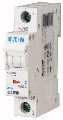 Interruptor Termomagnético PLS6/M MCB, 1Polo 50A curva C, riel DIN | Eaton Moeller Interruptor Termomagnético PLS6/M MCB, 1Polo 50A curva C, riel DIN | Eaton Moeller