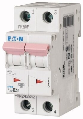 Interruptor Termomagnético  PLS6-B2/2-MW, 2Polos 2A curva B, riel DIN | Eaton Moeller