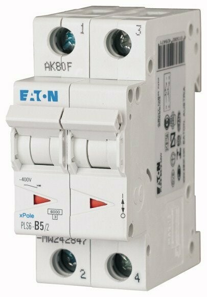 Interruptor Termomagnético PLS6/M MCB, 2Polos 0.5A curva C, riel DIN | Eaton Moeller