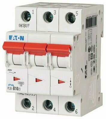 Interruptor Termomagnético PLS6/M MCB, 3Polos 3A curva C, riel DIN | Eaton Moeller
