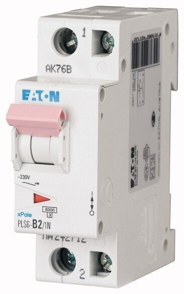Interruptor Termomagnético PLS6-C2/1N-MW, 1Polo + Neutro 2A curva C, riel DIN | Eaton Moeller