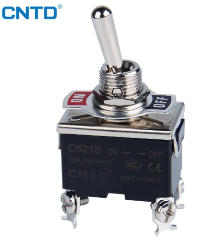 Interruptor cola de rata estable (retenido) C521B ON-OFF 2P+1T 2 posiciones 15A 250V | CNTD