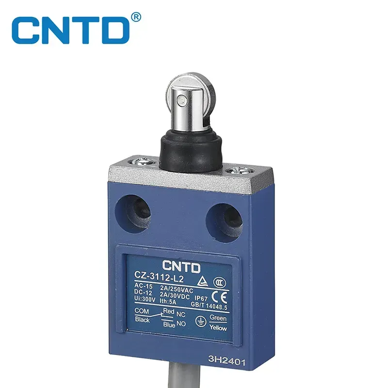 Limit Switch vertical precableado pivote alto con rodillo metálico CZ-3112 1NC+1NO | CNTD