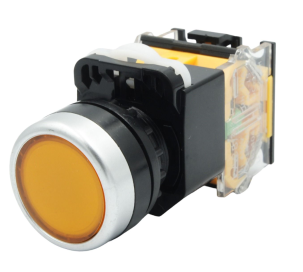 Botón pulsador retenido amarillo M22MKR-A 1NA+1NC 22 mm | MK ELECTRO