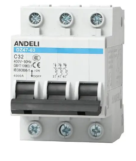 Interruptor Termomagnético DZ47-63 3Polos C32A curva C, riel DIN | ANDELI
