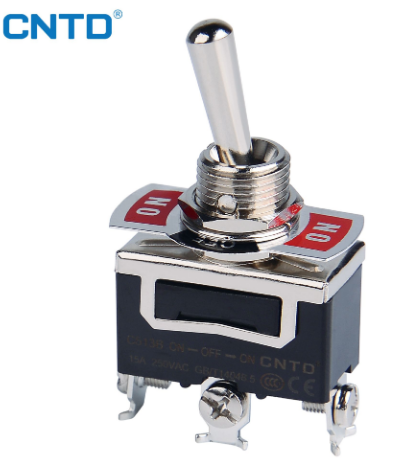 Interruptor cola de rata estable (retenido) C513B ON-OFF-ON 1P+2T 3 posiciones 15A 250V | CNTD