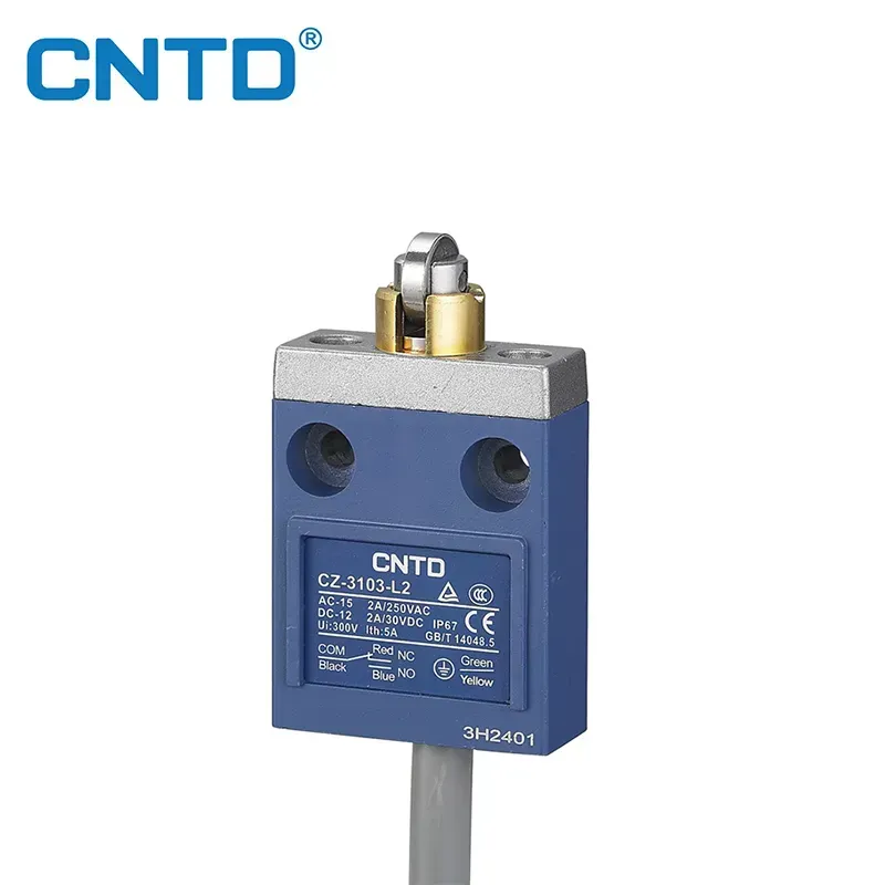 Limit Switch vertical precableado pivote corto con rodillo invertido metálico CZ-3103 , 1NC + 1NO | CNTD
