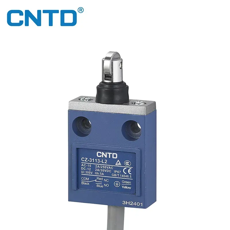 Limit Switch vertical precableado pivote alto con rodillo invertido metálico  CZ-3113 , 1NC + 1NO | CNTD
