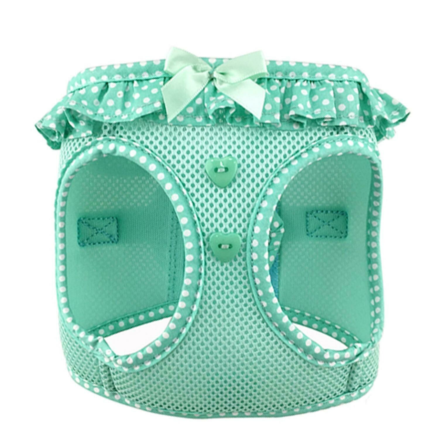 American River Dog Harness Teal Polka Dot Ruffle