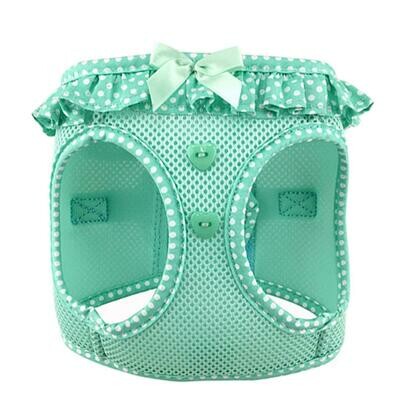 American River Dog Harness Teal Polka Dot Ruffle